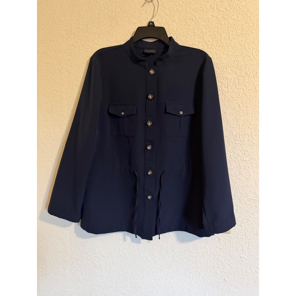 J. Jill Wearever Navy Blue Utility Jacket Mandarin Collar Size M Dark Academia